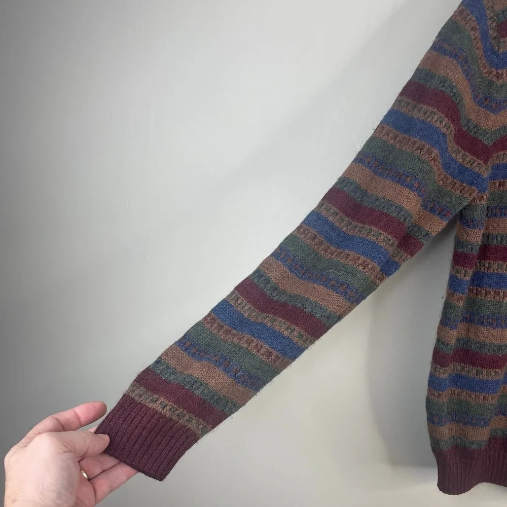 Vintage Grunge Grandpa Crew Neck Sweater Mens Large Wool Blend Stripe Pullover